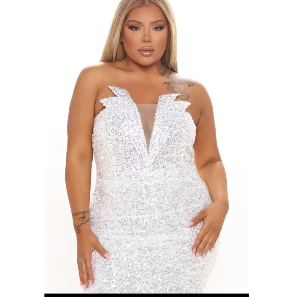Fashion Nova Bring The Drama Silver Sequin Midi Dress 1X - Picture 6 of 9